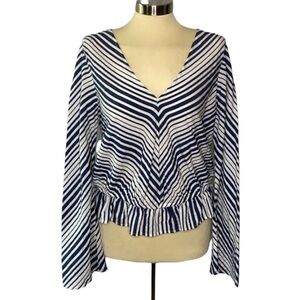 Express Navy Striped Keyhole Back Blouse